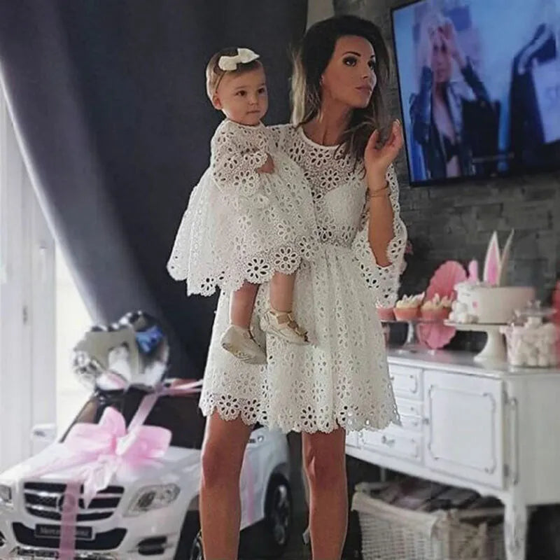 mother and daughter white dress