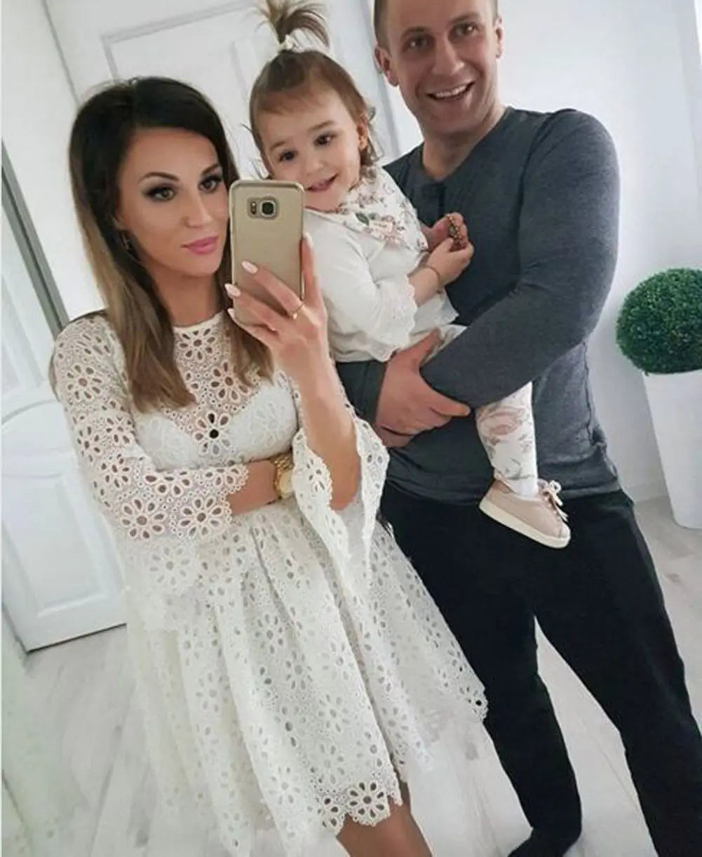 mother and daughter white dress