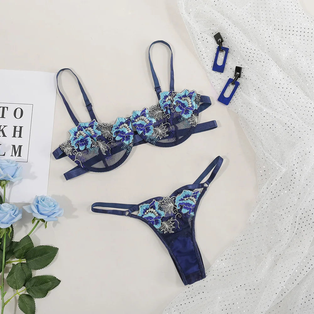 Floral Lace Bra and Thong Set