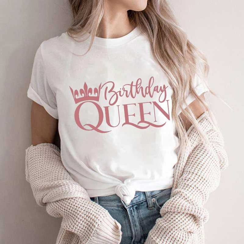 Birthday Squad Queen T-shirts Friends Birthday Party Crew Tops Short Sleeve Tees Graphic