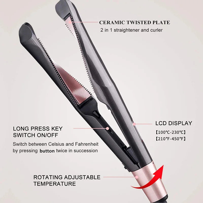 Hair Curler & Straightener 2 in 1,  Spiral Wave Curling Iron, Professional Hair Straighteners, Fashion Styling Tools