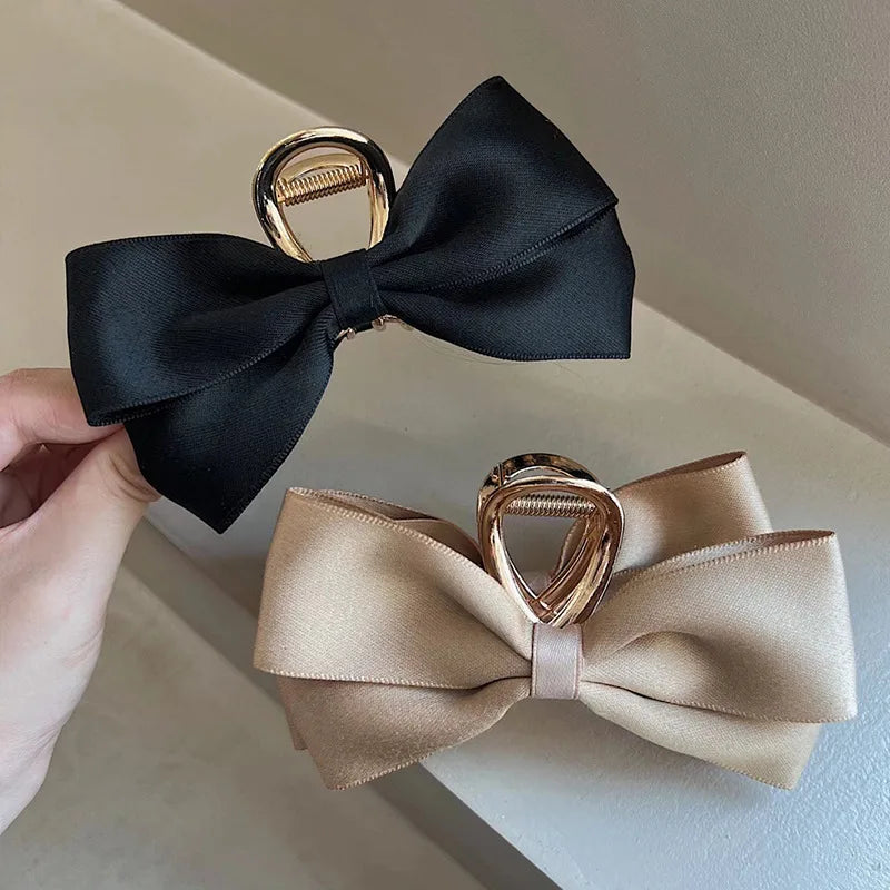 Satin Bow Women Hair Claw Clamps Gold/black Color Metal Hair