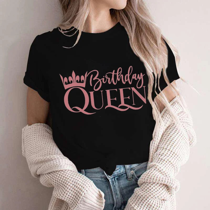 Birthday Squad Queen T-shirts Friends Birthday Party Crew Tops Short Sleeve Tees Graphic