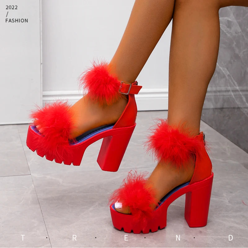 Fluffy High Heels Platform Pumps