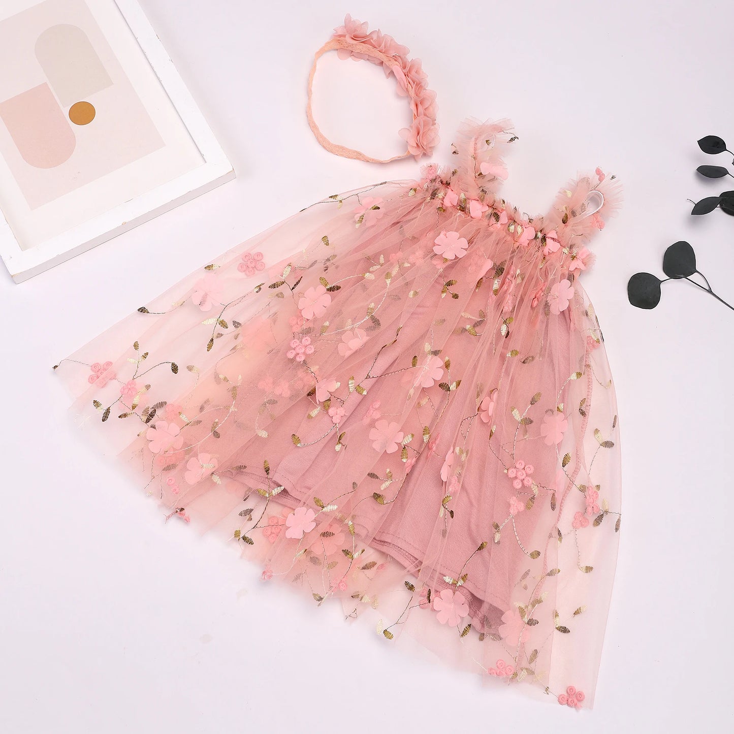 Tutu Dress Sleeveless Embroidery Floral