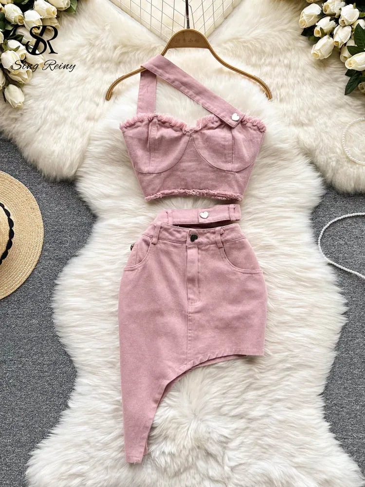 pink denim co-ord set