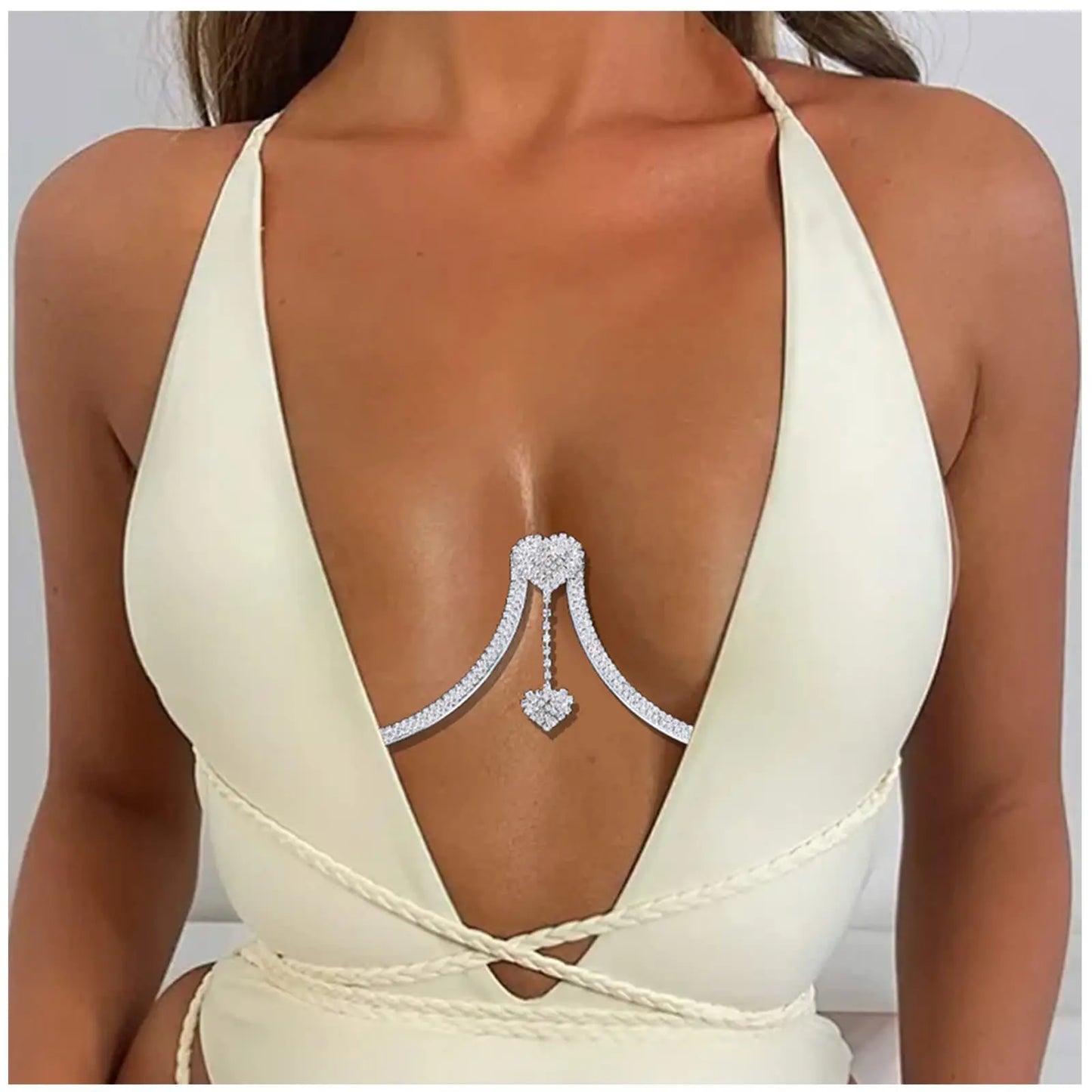 Women Chest Bracket Double Pendant Heart Bra Chain