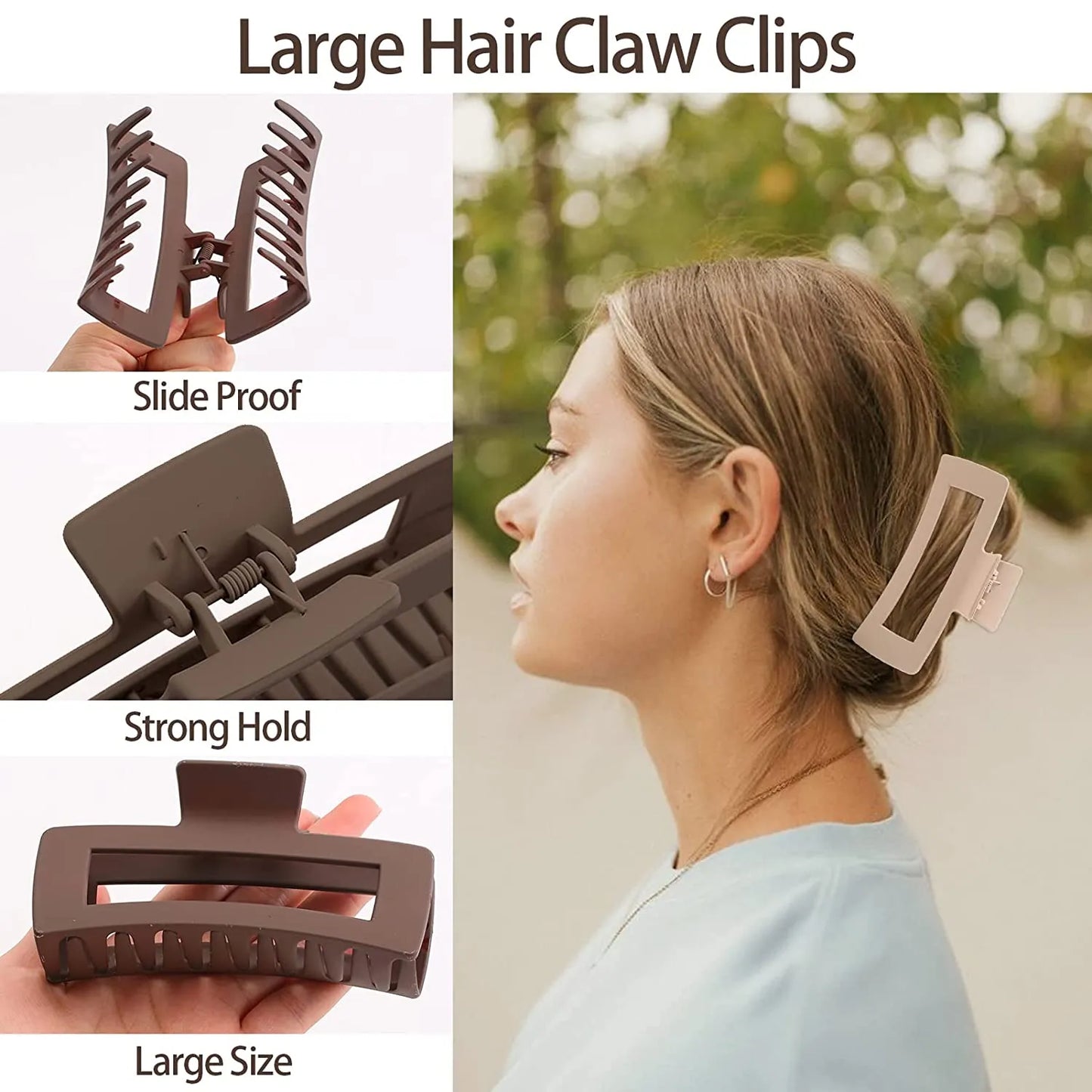 3/4PCS Women Girls Hair Claws Clips Black Cofee Large Claw Clips