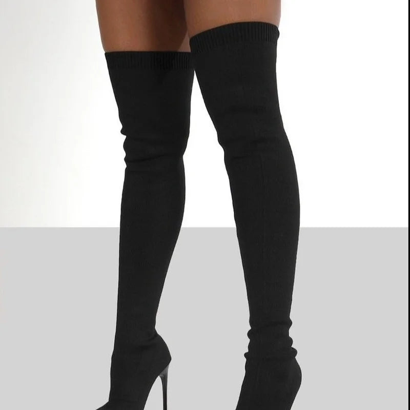 Socks Over The Knee Boots Stretch Fabric