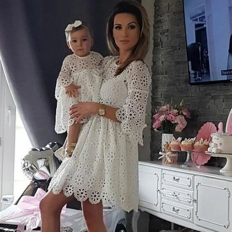 mother and daughter white dress