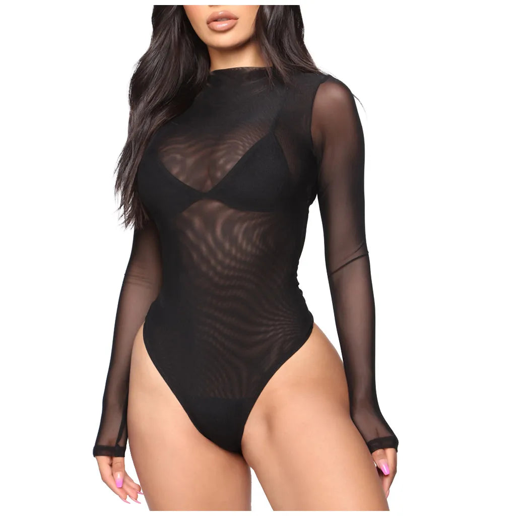 Women's Underwear One Piece Lace Mesh Long Sleeve