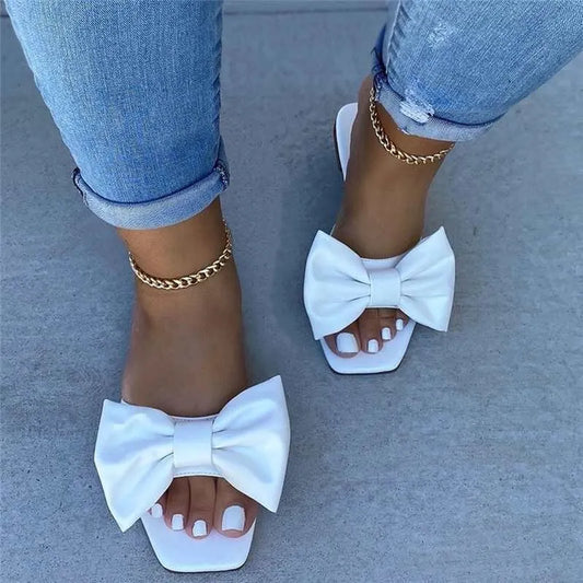 Color Bow Flat Sandals