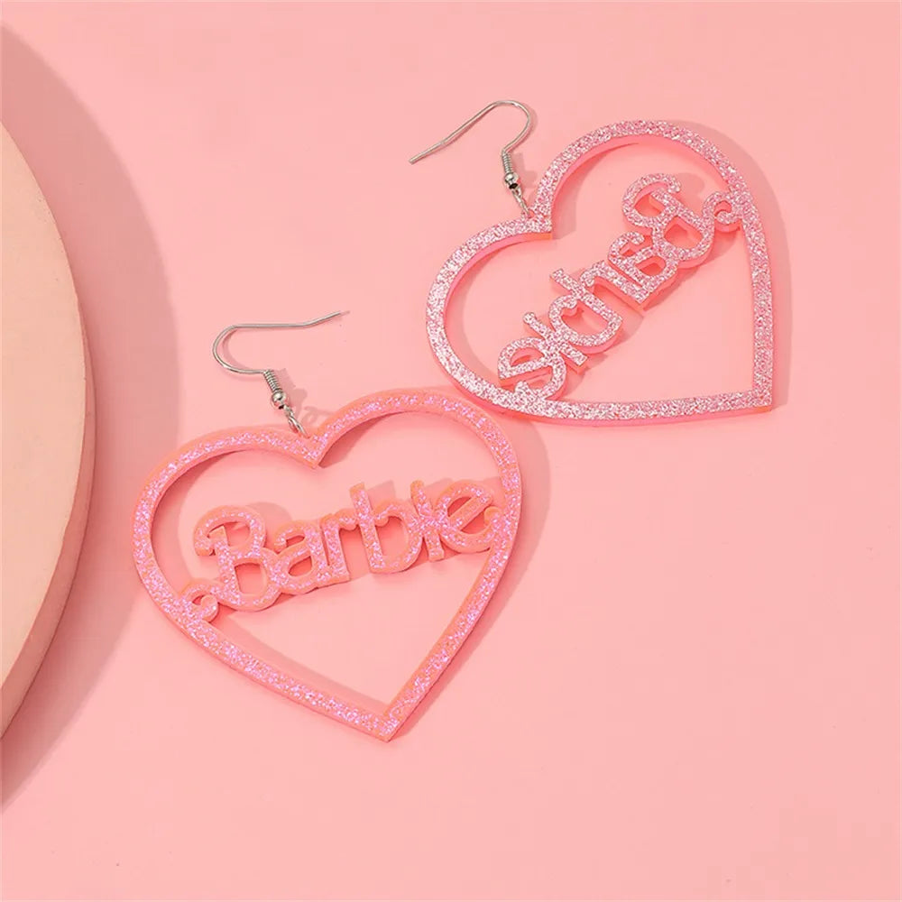 Pink Love-shaped Barbie Earrings