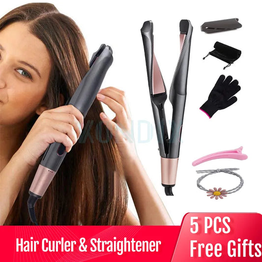 Hair Curler & Straightener 2 in 1,  Spiral Wave Curling Iron, Professional Hair Straighteners, Fashion Styling Tools