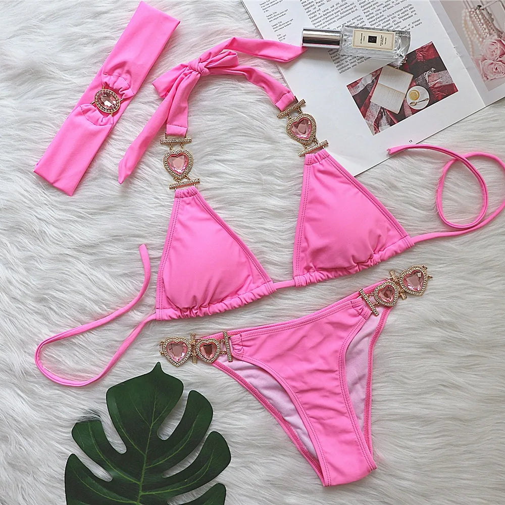 pink and gold bikini set