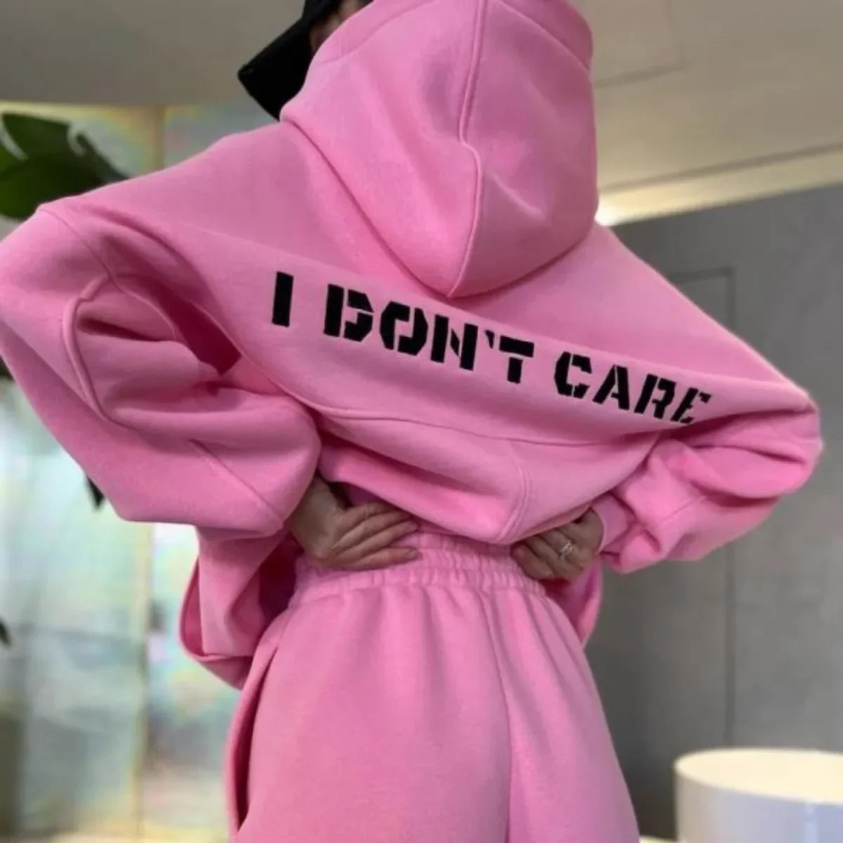 I DONT CARE Hooded Pants Set