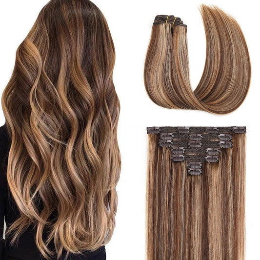 Human Hair Clip In Extensions,Double Weft Clip In Remy Hair Extensions 70g 7pcs Silky Straight 100% Human Hair Clip In Extension