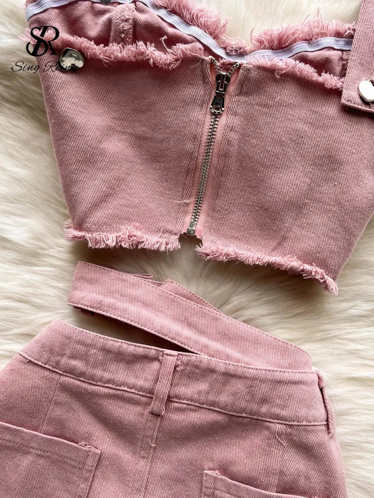 pink denim co-ord set