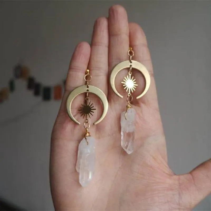 Tribal Sun Crescent Earrings