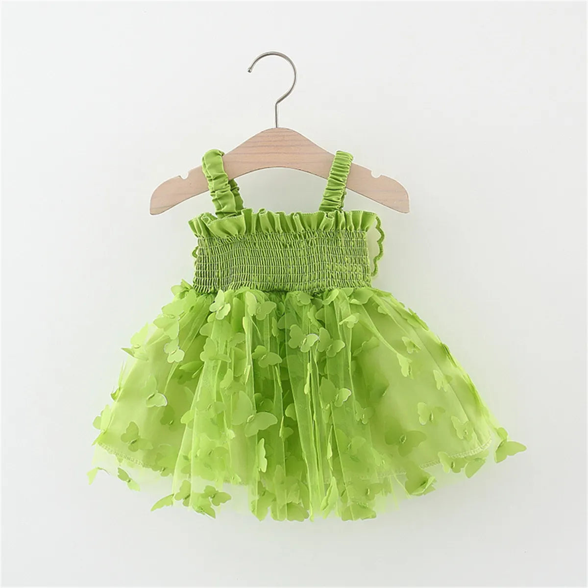 Baby Girl Party Dress Princess Birthday Dress Back Bow Wing Embroidery Mesh Solid Color Strap Mesh Dress 0-3 Years Old