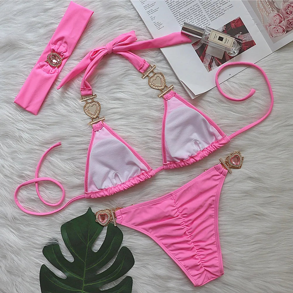 pink and gold bikini set