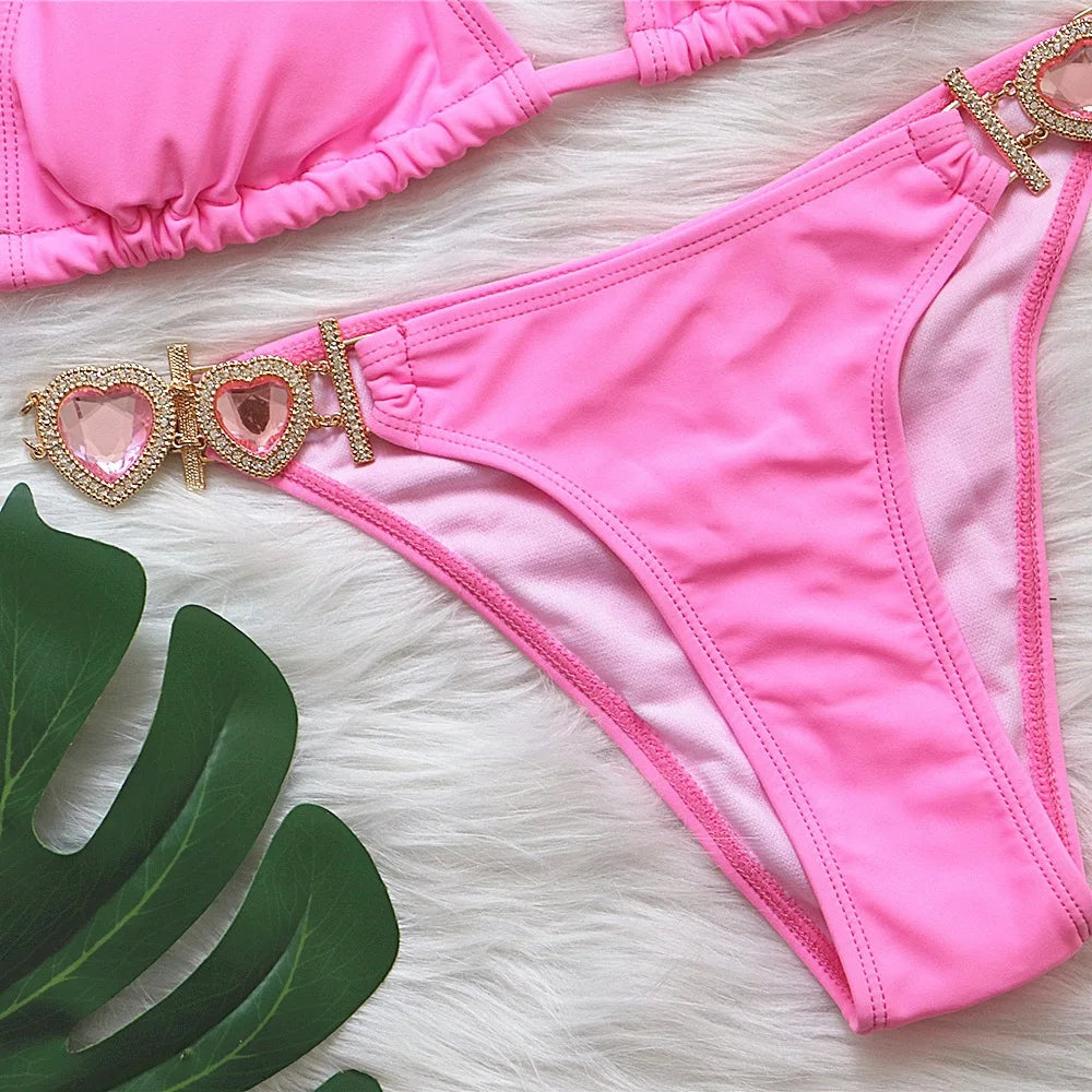 pink and gold bikini set