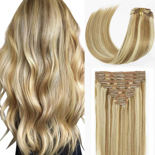 Clip In Human Hair Extensions #P8/613 Brazilian Remy Straight Set 8Pcs Clip In 120G