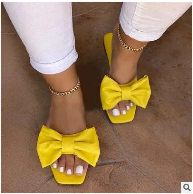 Color Bow Flat Sandals