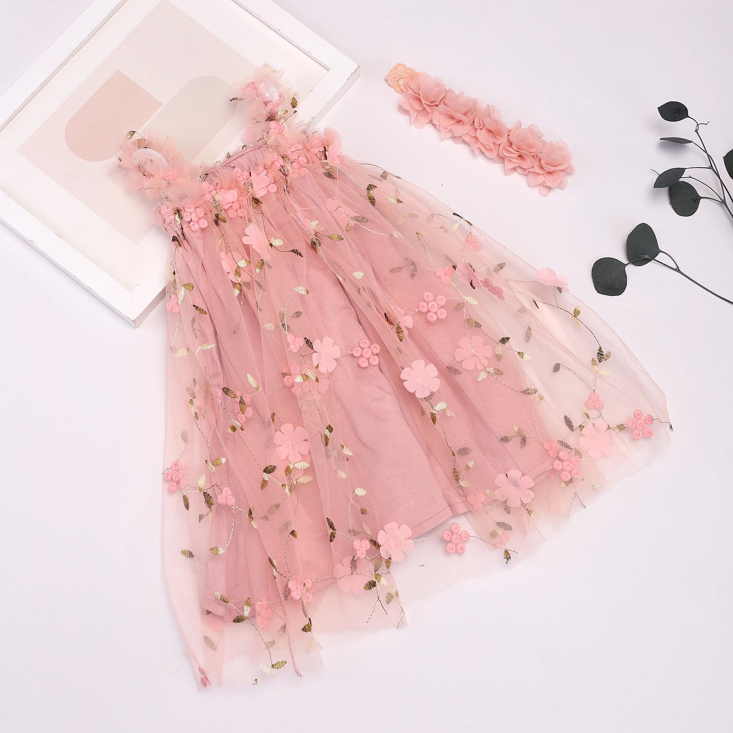 Tutu Dress Sleeveless Embroidery Floral