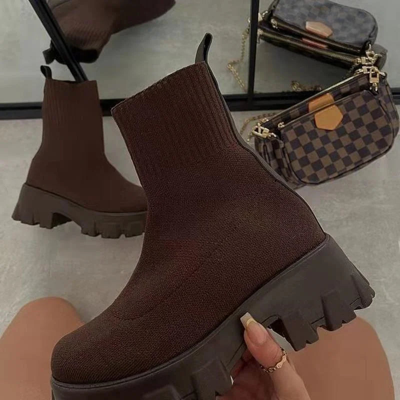 Women Boots Autumn Winter Boots Slip on Knitted Socks Shoes