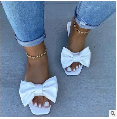 Color Bow Flat Sandals