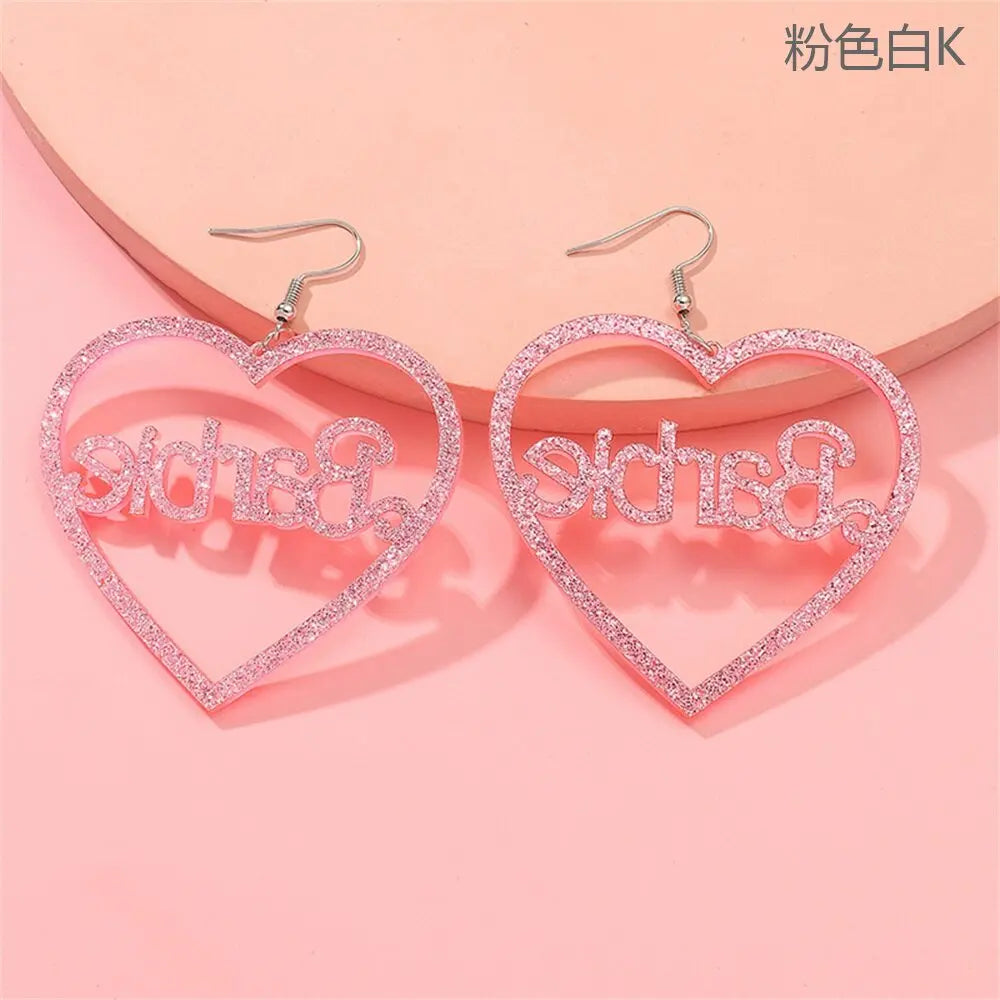 Pink Love-shaped Barbie Earrings