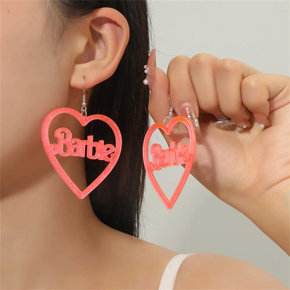 Pink Love-shaped Barbie Earrings