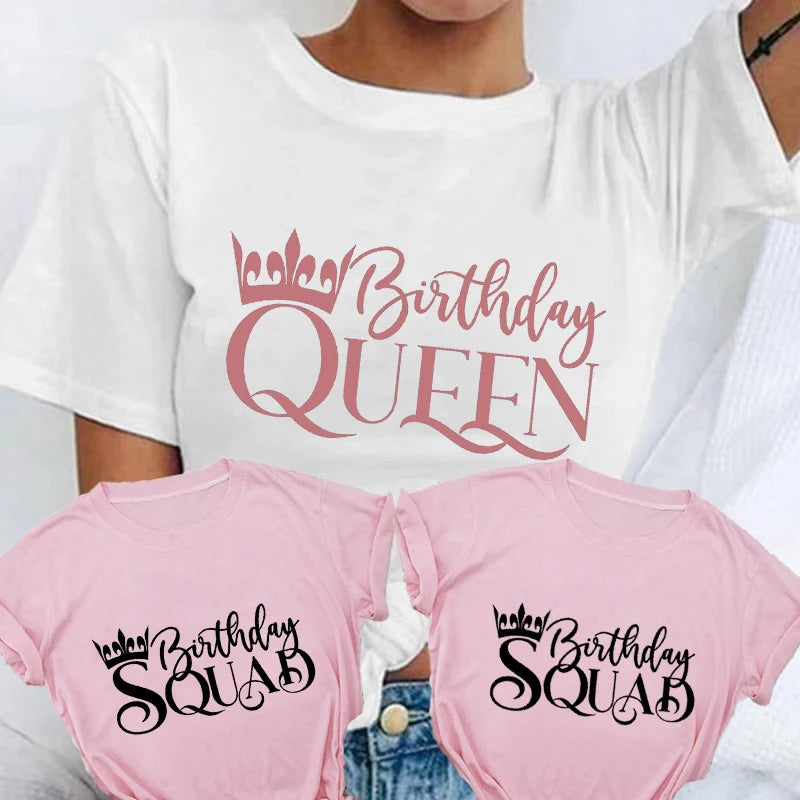 Birthday Squad Queen T-shirts Friends Birthday Party Crew Tops Short Sleeve Tees Graphic