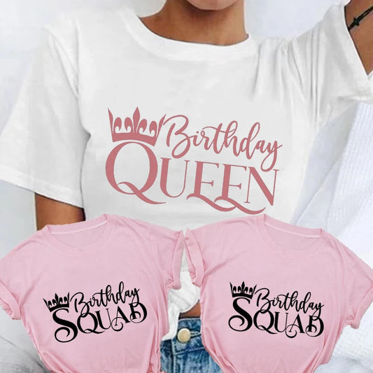 Birthday Squad Queen T-shirts Friends Birthday Party Crew Tops Short Sleeve Tees Graphic