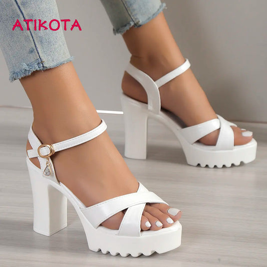 Atikota High Heel Sandals Peep Toe Cross Strap